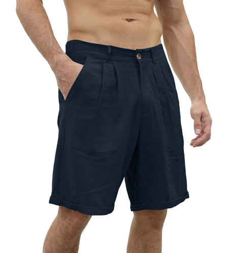 Men's Cotton And Linen Casual Beach Button Stretch Shorts