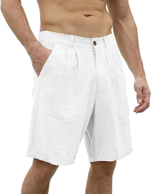 Load image into Gallery viewer, Men&#39;s Cotton And Linen Casual Beach Button Stretch Shorts
