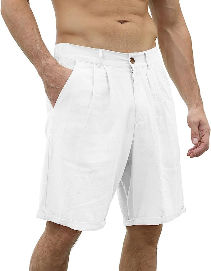 Men's Cotton And Linen Casual Beach Button Stretch Shorts