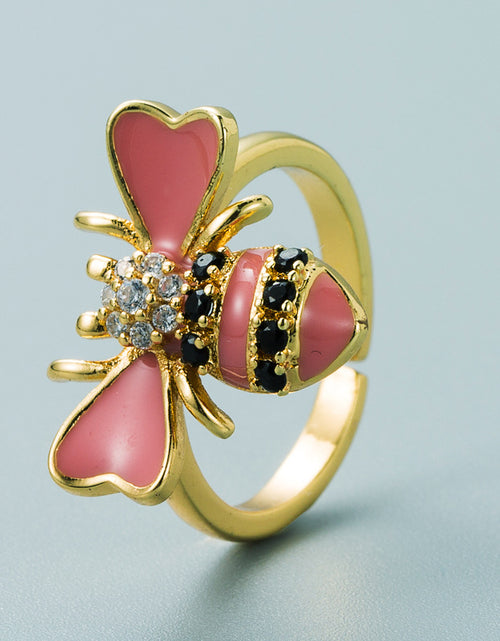 Load image into Gallery viewer, Copper Plated Real Gold Inlaid Zircon Bee Ring
