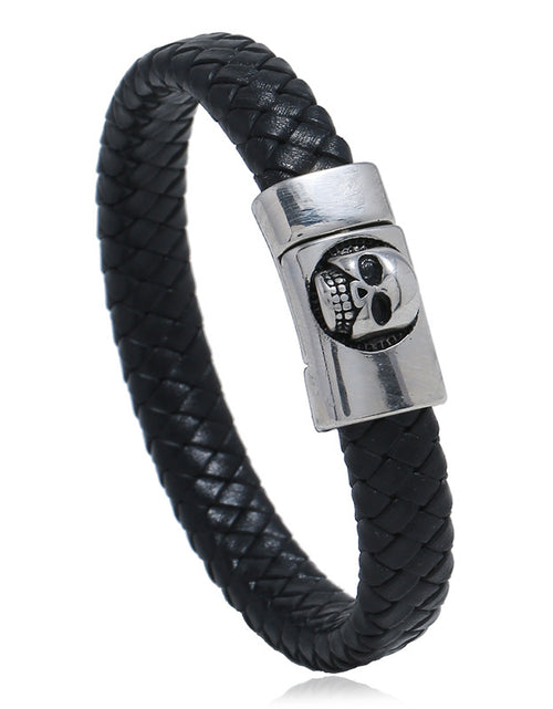 Load image into Gallery viewer, Stainless Steel Leather Bracelet Vintage Weave Titanium Steel Ornament
