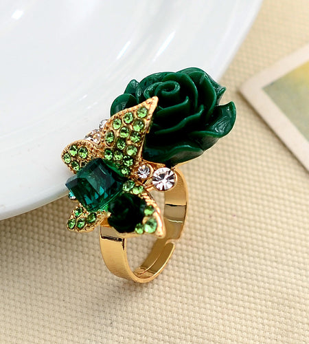 Full Diamond Crystal Rose Flower Ring