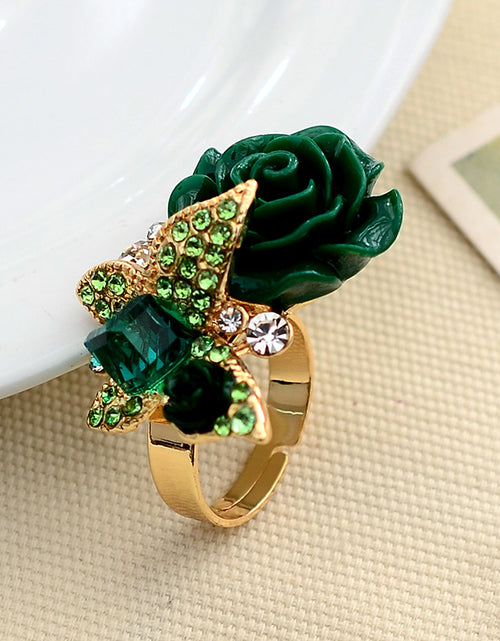 Load image into Gallery viewer, Full Diamond Crystal Rose Flower Ring
