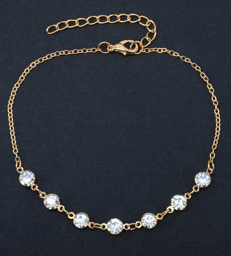 Simple Jewelry 7 Rhinestone Feet Chains Anklet