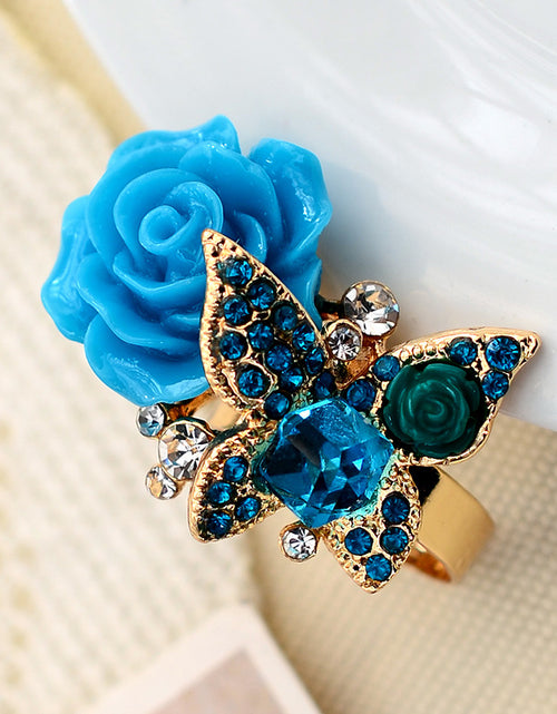 Load image into Gallery viewer, Full Diamond Crystal Rose Flower Ring
