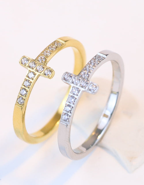 Load image into Gallery viewer, Simple Style Diamond 304 Titanium Steel Cross Ring Female Temperament Wild Vintage
