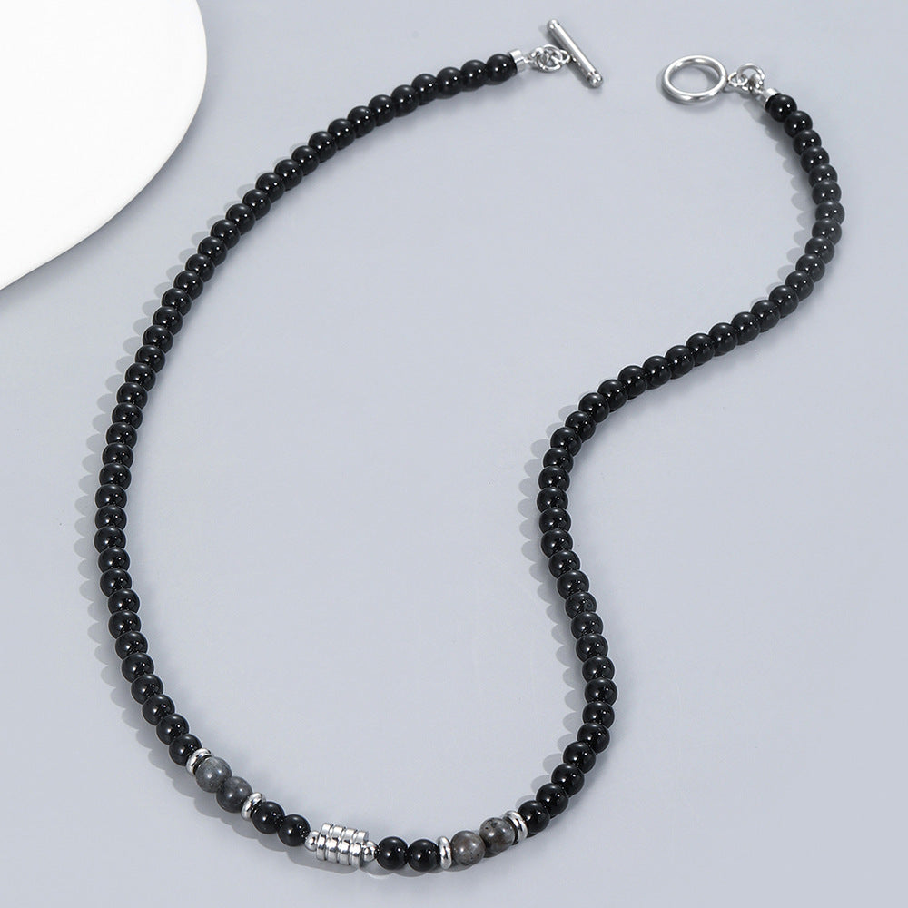 Men's Beaded Necklace Stainless Steel Accessories Metal Round Beads