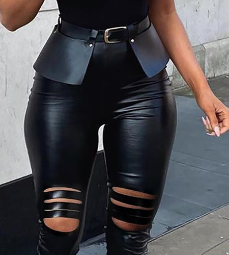 Leather Ripped Tights With Belt