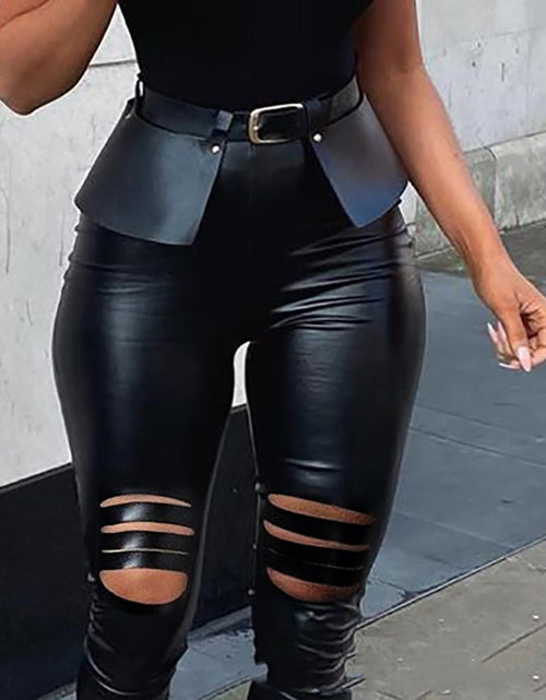 Load image into Gallery viewer, Leather Ripped Tights With Belt
