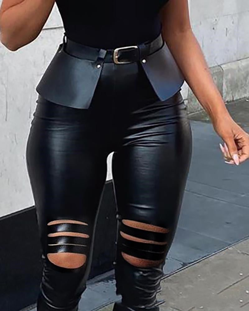 Leather Ripped Tights With Belt