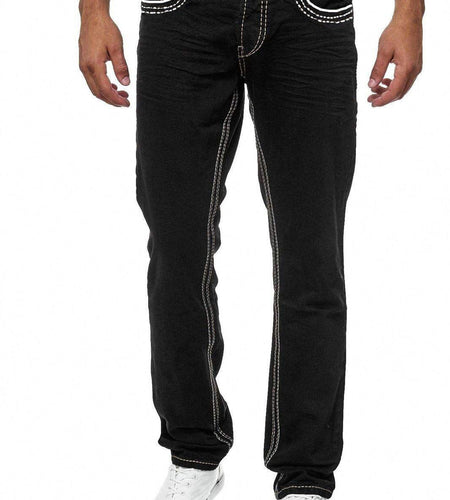 Men Jeans With Pockets Straight Pants Business Casual Daily Streetwear Trousers Men's Clothing