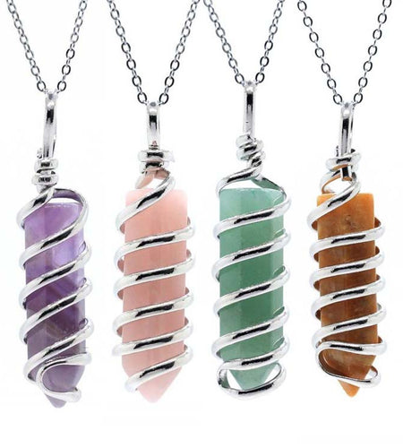 New Natural Crystal Hexagonal Pillar Spiral Hand Wound Pendant Necklace