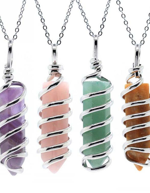 Load image into Gallery viewer, New Natural Crystal Hexagonal Pillar Spiral Hand Wound Pendant Necklace
