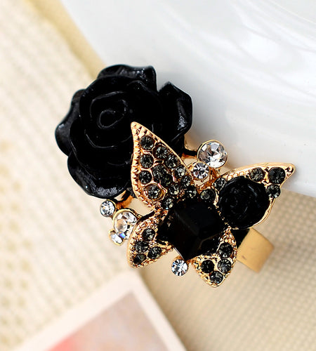 Full Diamond Crystal Rose Flower Ring