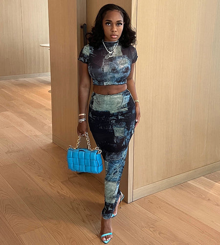 Women's Fashion Round Neck Midriff-baring T-shirt High Waist Hip Skirt Bottoming Casual Suit