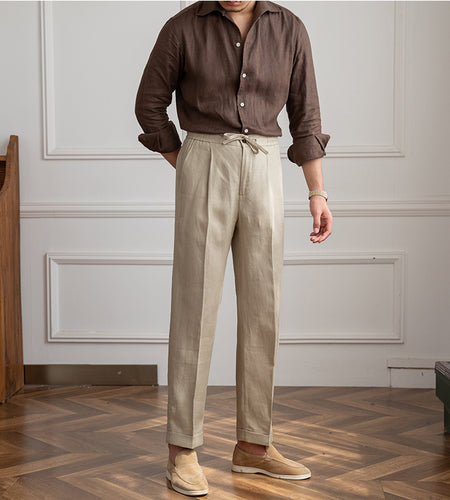 Casual Thin Tethered Linen Pant For Commuting Lightweight