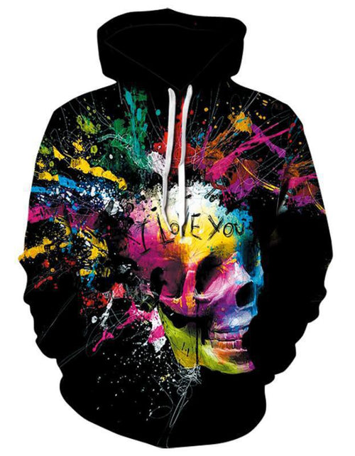 Load image into Gallery viewer, European And American Foreign Trade 3D Color Skull Printed Hood Pocket Pullover Sweater
