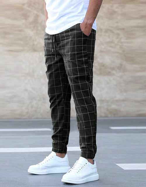 Load image into Gallery viewer, Fashion Plaid Print Pants Men&#39;s Casual Drawstring Trousers
