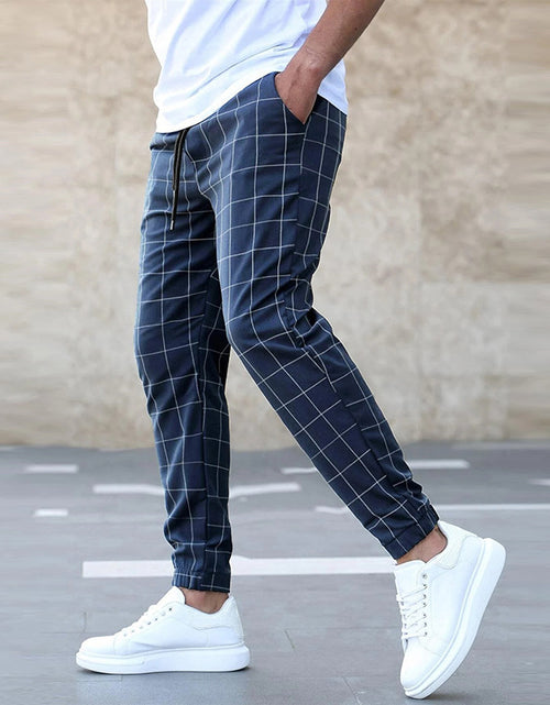 Load image into Gallery viewer, Fashion Plaid Print Pants Men&#39;s Casual Drawstring Trousers
