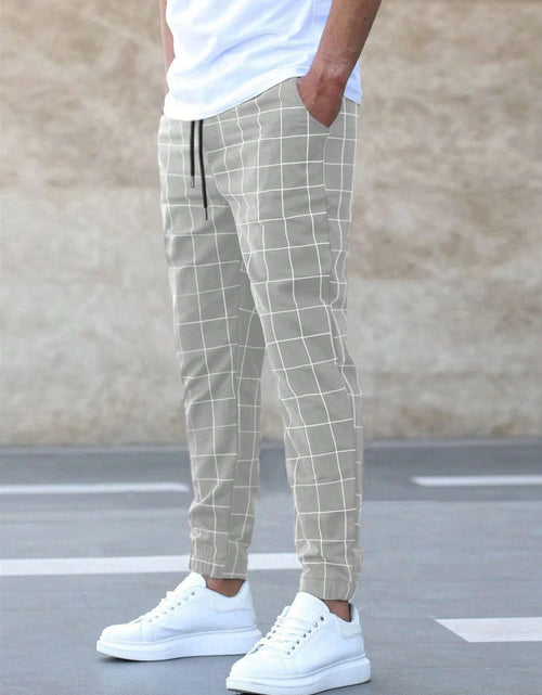 Load image into Gallery viewer, Fashion Plaid Print Pants Men&#39;s Casual Drawstring Trousers
