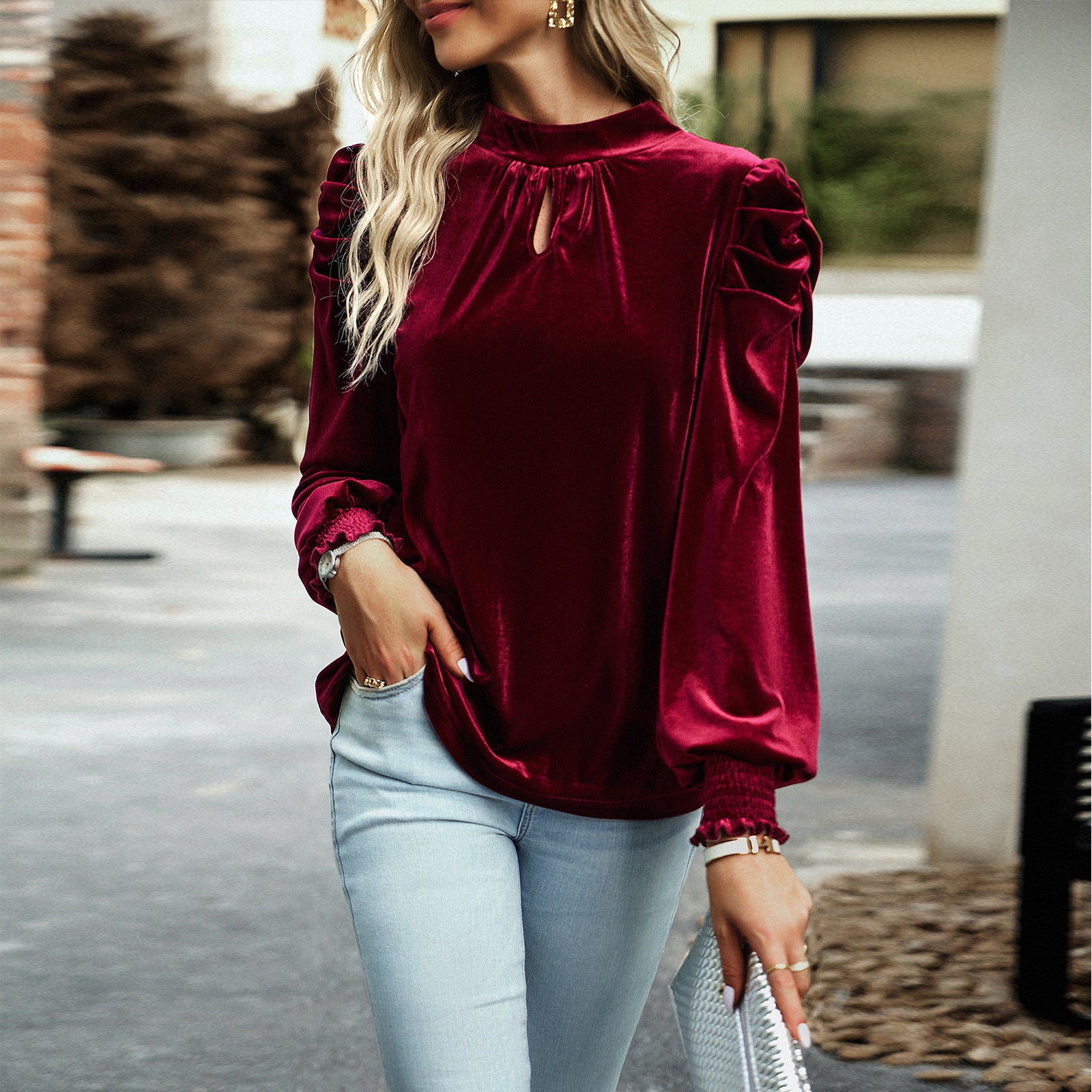 Women's Velvet Shirt Temperament Commute Long Sleeve