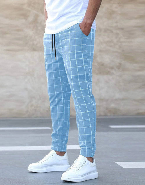 Load image into Gallery viewer, Fashion Plaid Print Pants Men&#39;s Casual Drawstring Trousers
