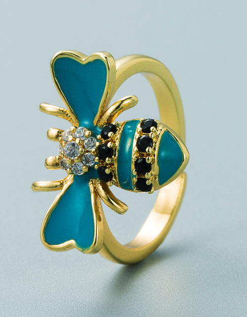 Load image into Gallery viewer, Copper Plated Real Gold Inlaid Zircon Bee Ring
