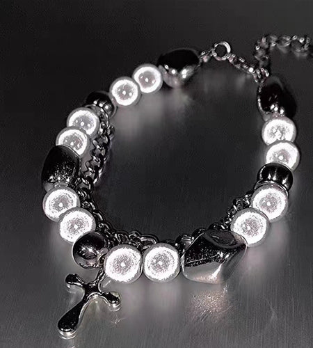 Fashion Jewelry Double-layer Reflective Pearl Cross Bracelet