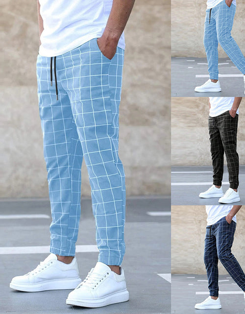 Load image into Gallery viewer, Fashion Plaid Print Pants Men&#39;s Casual Drawstring Trousers
