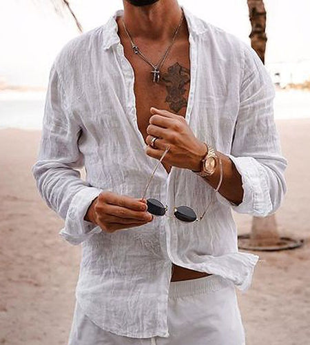 Shirt Men's Solid Color Loose Single-breasted