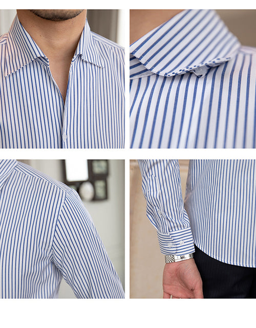 Load image into Gallery viewer, All-match Striped One-piece Collar Long-sleeved Shirt Slim Fit
