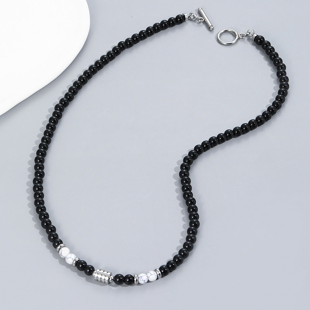 Men's Beaded Necklace Stainless Steel Accessories Metal Round Beads