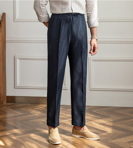 Casual Thin Tethered Linen Pant For Commuting Lightweight