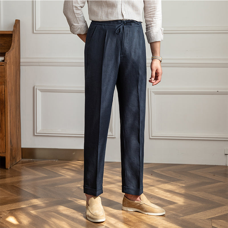 Casual Thin Tethered Linen Pant For Commuting Lightweight