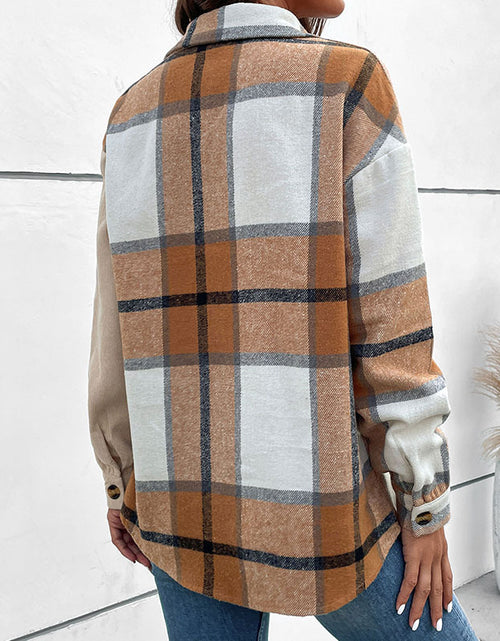 Load image into Gallery viewer, Long-sleeved Plaid Top Retro Lapels Cardigan Coat
