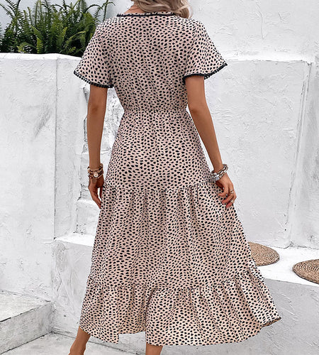 Summer New Dress European And American V-neck Leopard Print Printing