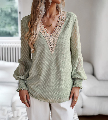 European And American V-neck Long Sleeve Shirt Women