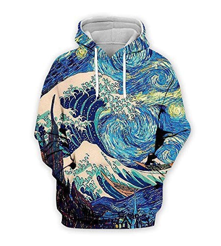 European And American Foreign Trade 3D Color Skull Printed Hood Pocket Pullover Sweater