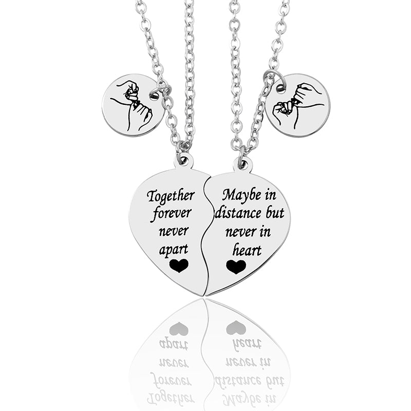 2 Pieces Stainless Steel Heart-shaped Puzzle Pendant Necklace