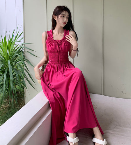 Women's Retro Suspender Dress Rose Red