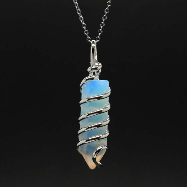 New Natural Crystal Hexagonal Pillar Spiral Hand Wound Pendant Necklace