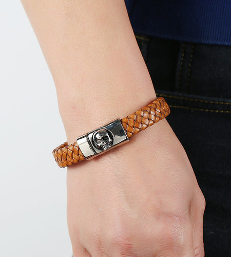 Stainless Steel Leather Bracelet Vintage Weave Titanium Steel Ornament