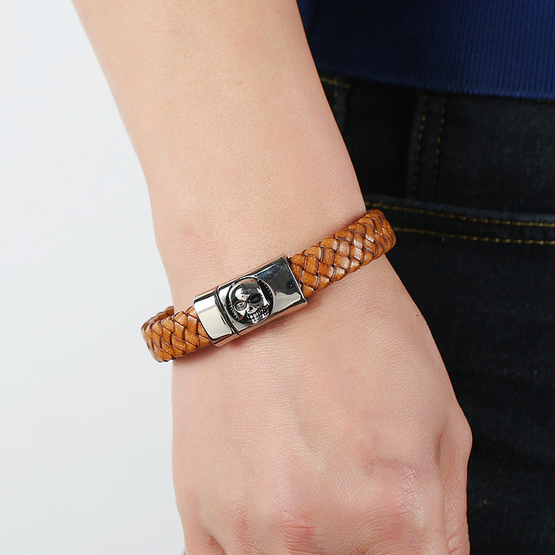 Stainless Steel Leather Bracelet Vintage Weave Titanium Steel Ornament