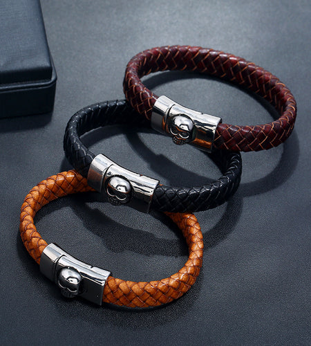 Stainless Steel Leather Bracelet Vintage Weave Titanium Steel Ornament