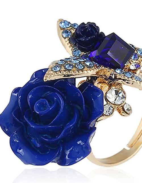 Load image into Gallery viewer, Full Diamond Crystal Rose Flower Ring
