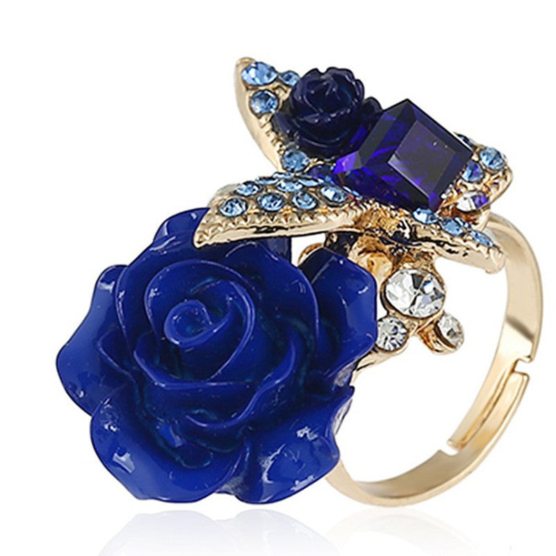 Full Diamond Crystal Rose Flower Ring