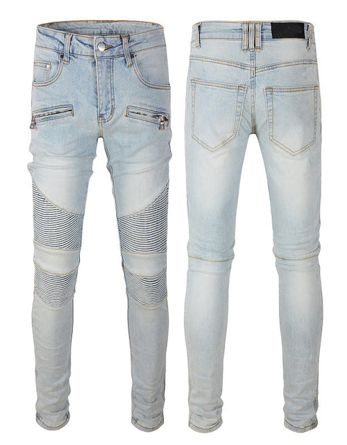 Load image into Gallery viewer, Slim-fit Stretch Motorcycle High Street Jeans
