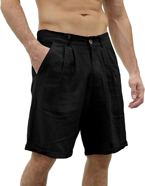 Load image into Gallery viewer, Men&#39;s Cotton And Linen Casual Beach Button Stretch Shorts
