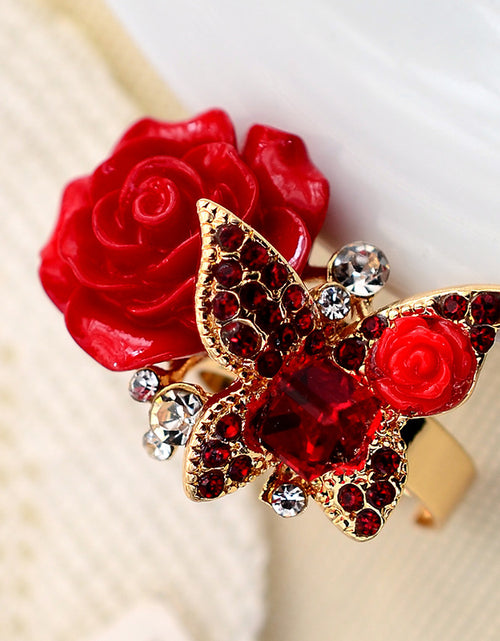 Load image into Gallery viewer, Full Diamond Crystal Rose Flower Ring
