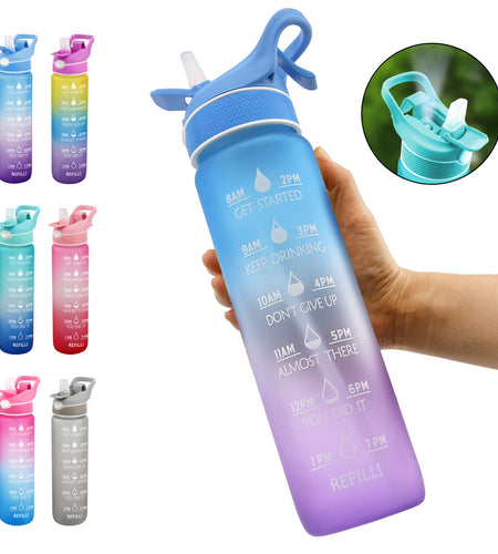 1000ML Plastic Spray Water Bottle Scrub Bounce Cover Straw Space Cup Sports Water Bottle